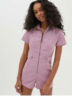 Urban Outfitters Dusty Rose Short-Sleeve Zip Romper Jacket